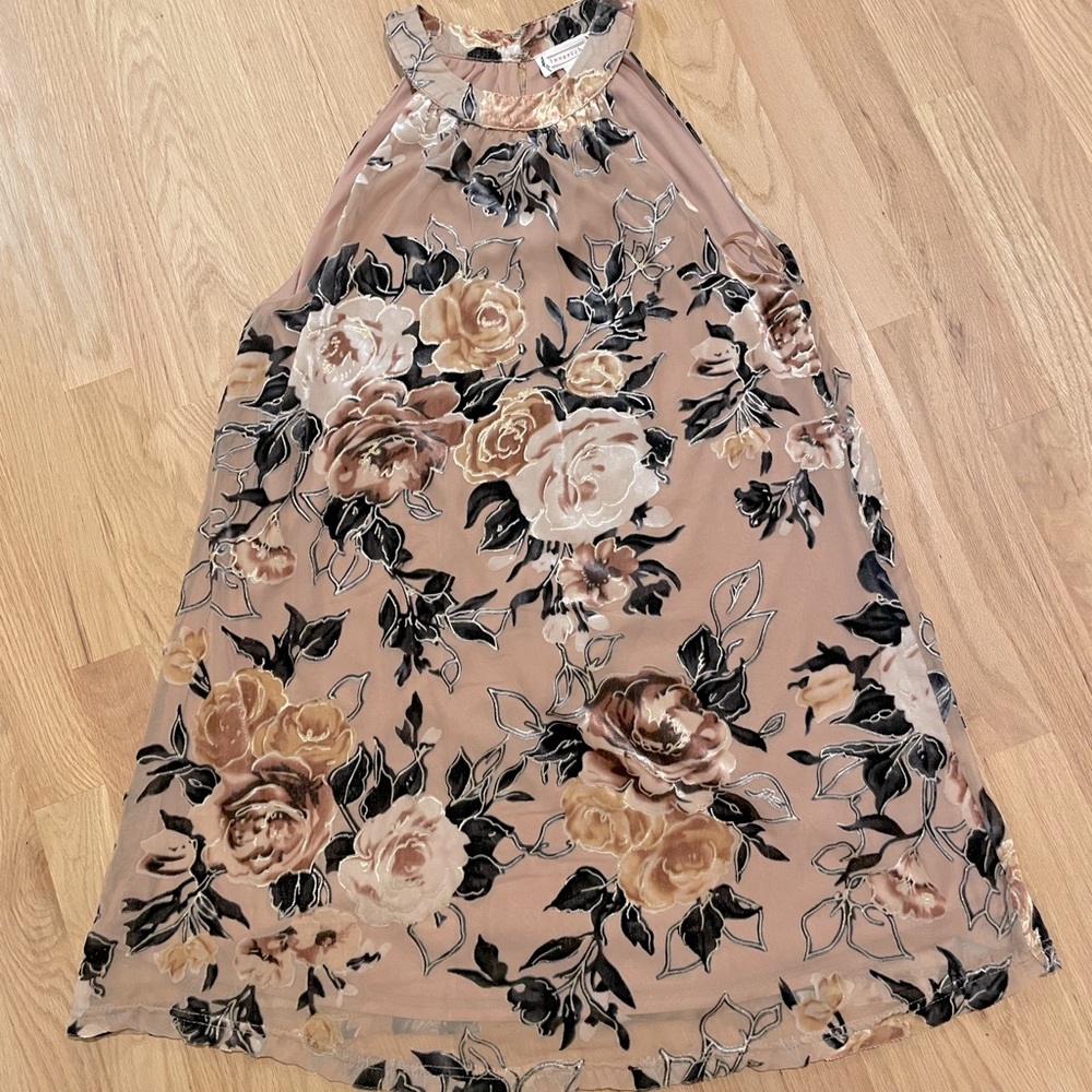 Dusty Rose Velvet Floral Dress, Large
